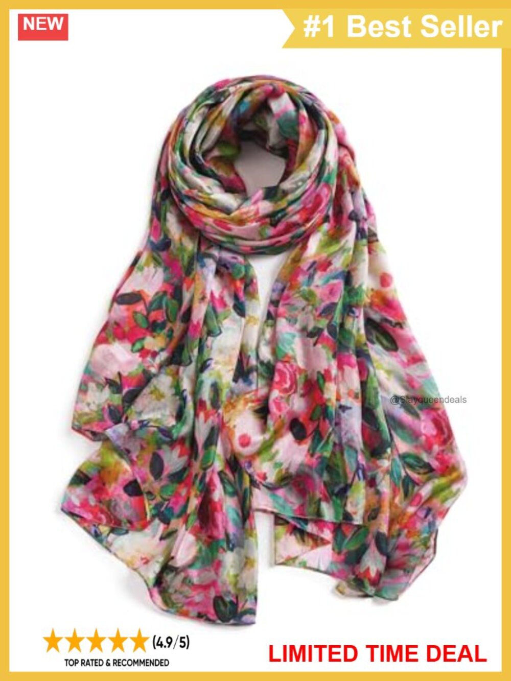 100% Mulberry Silk Floral Shawl Wrap Scarf Lightweight Gift